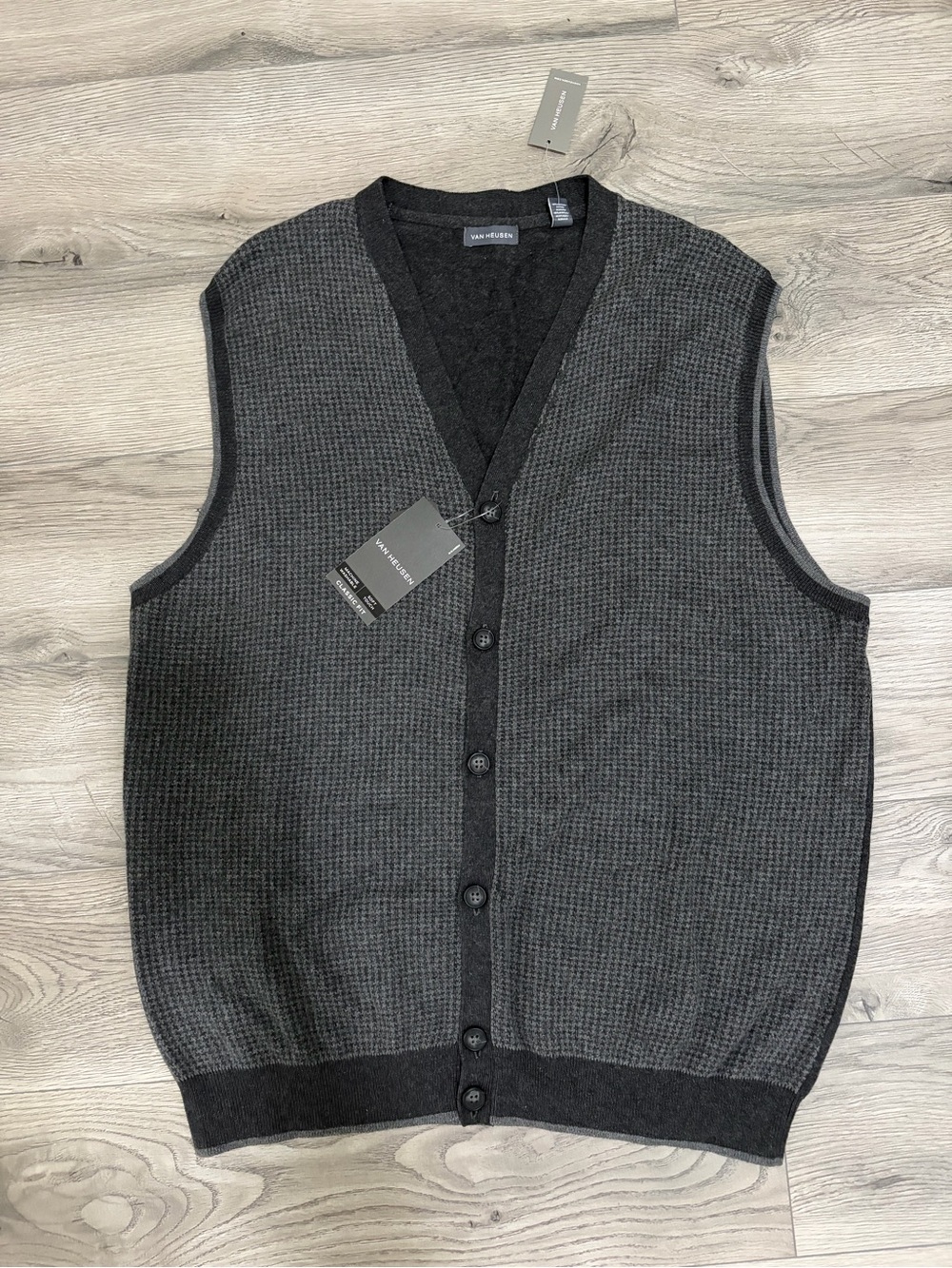 Van Heusen Men’s Dark Charcoal Grey Button Front Knit Vest